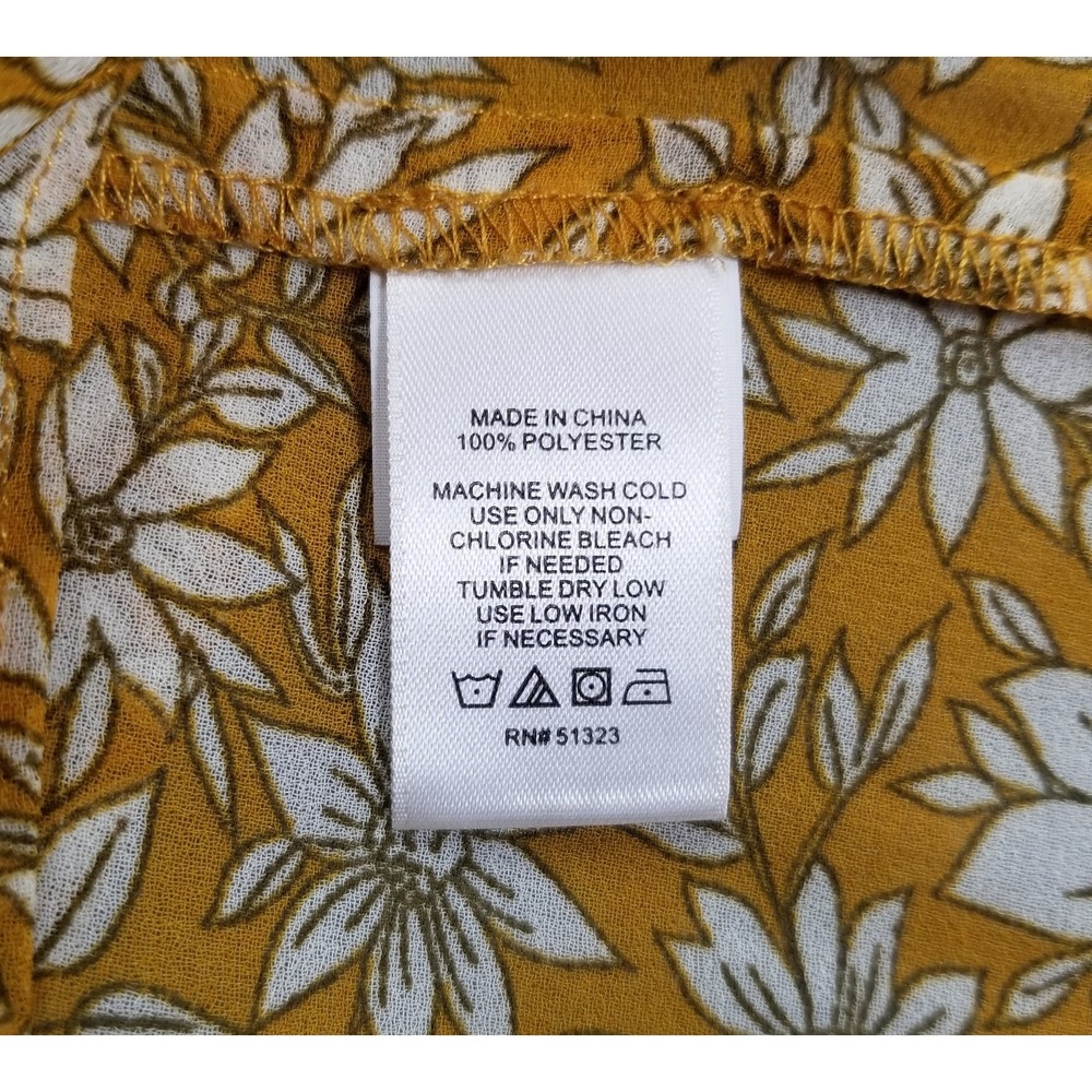 1.State Top Women's Medium Yellow Floral Long Sleeve Spring Summer Smocked Sheer - Picture 6 of 9